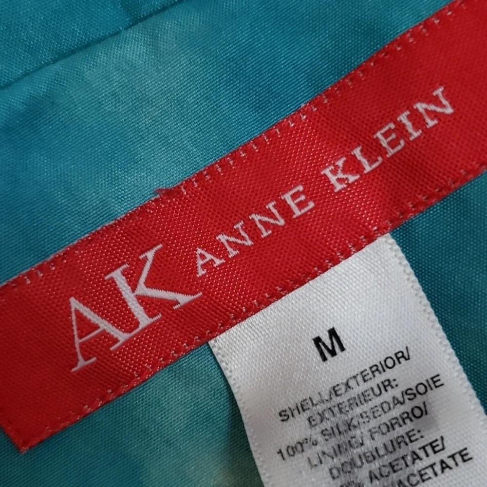 Anne Klein Womens Tie Dye Belted Aqua Blue Ivory Brown Big Collar Trench Coat, M